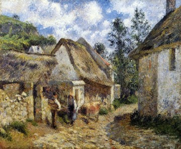 Camille Pissarro Painting - Una calle en auvers casita con techo de paja y vaca 1880 Camille Pissarro